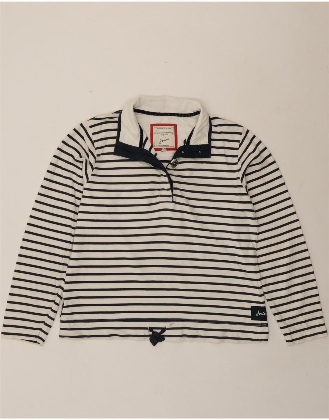Joules Womens Button Neck Sweatshirt Jumper UK 16 Large Blanc Rayé