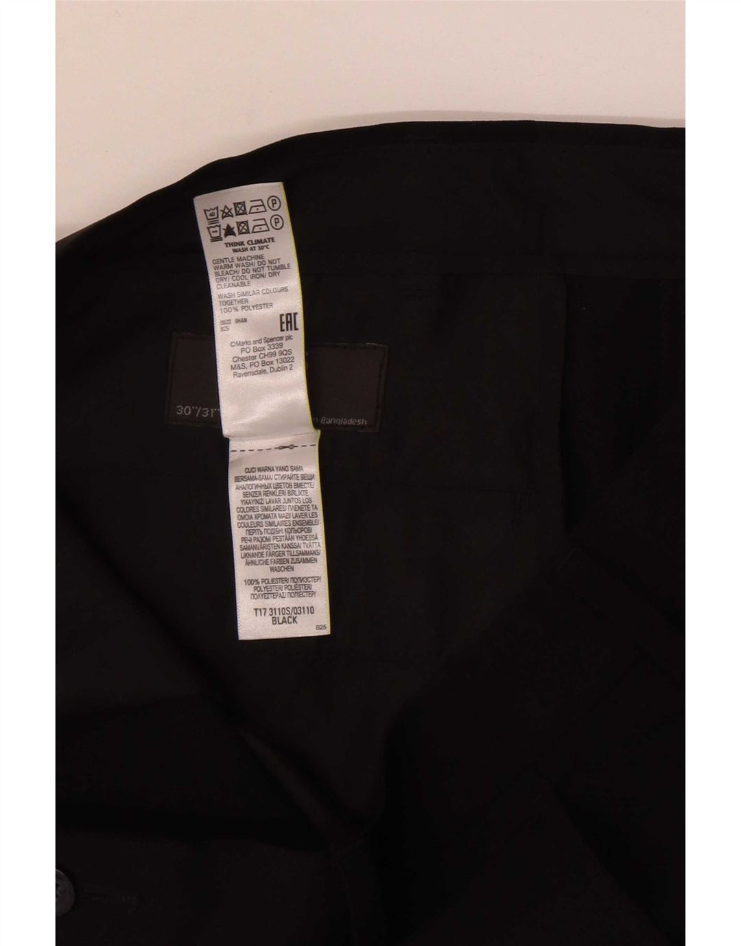 Marks & Spencer Pantalon décontracté slim pour homme W30 L31 Noir Polyester
