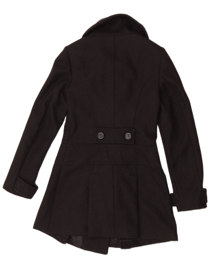 Benetton Manteau Croisé Femme IT 44 Laine Vierge Noir Moyen