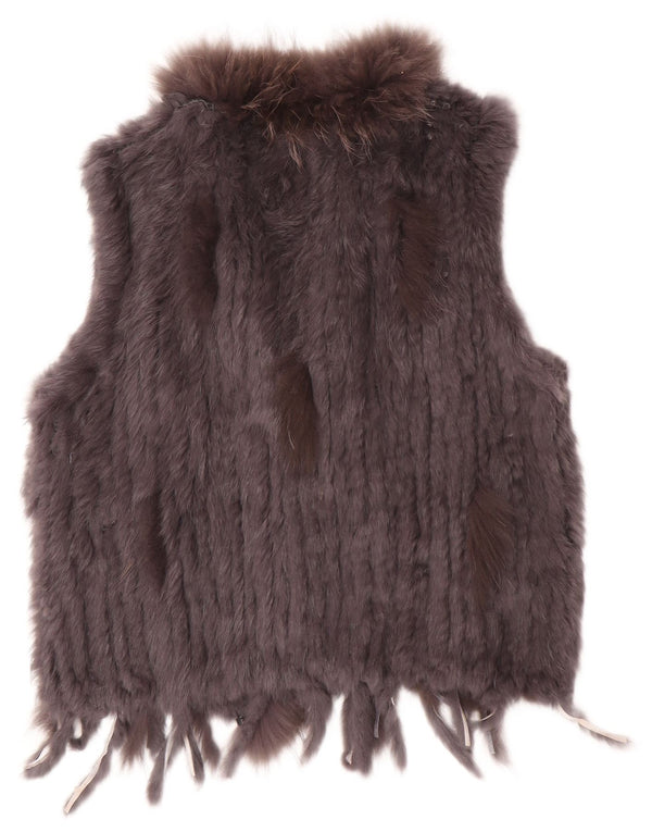 vintage Femmes Fausse Fourrure Gilet UK 14 Grand Gris