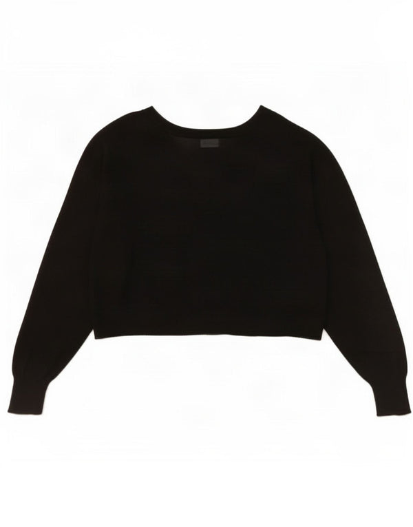Zara Womens Crop Oversize Cardigan Pull UK 14 Moyen Noir Viscose