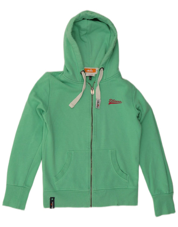 ELLESSE Womens Zip Hoodie Sweater UK 10 Small Green Cotton
