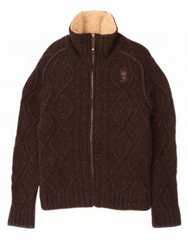 Energie Veste Sherpa en tricot pour homme UK 40 Grande laine mouchetée marron