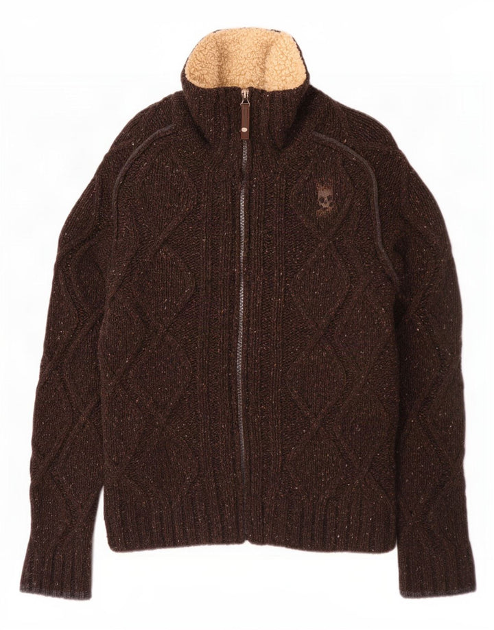 Energie Veste Sherpa en tricot pour homme UK 40 Grande laine mouchetée marron
