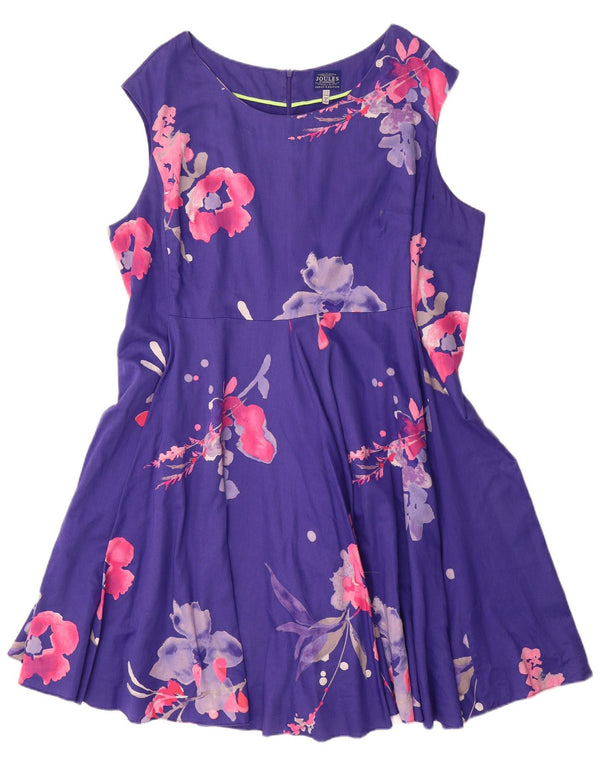 Joules Robe trapèze sans manches pour femme UK 20 2XL Violet Floral Coton