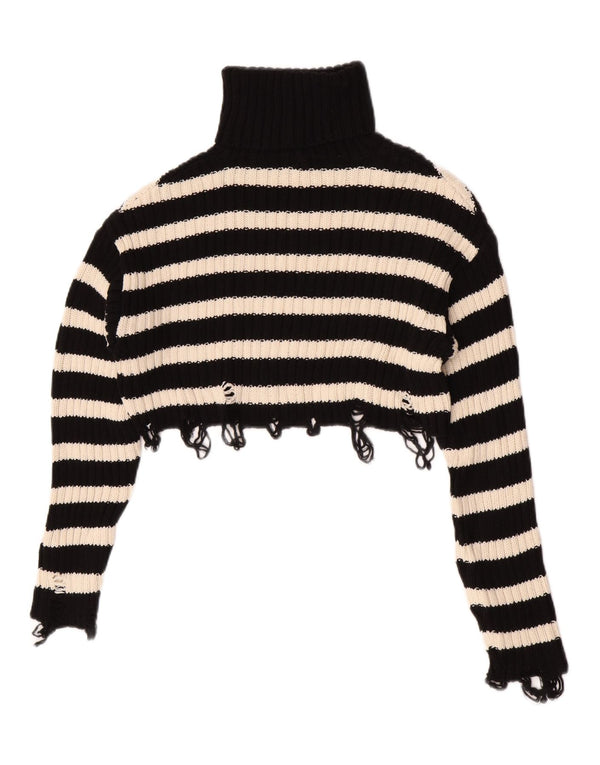 Zara Womens Crop Roll Neck Jumper Sweater UK 10 Petit Noir Rayé