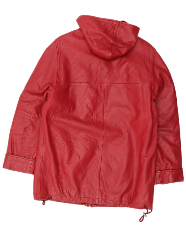 manteau en cuir à capuche femme vintage UK 12 Rouge moyen