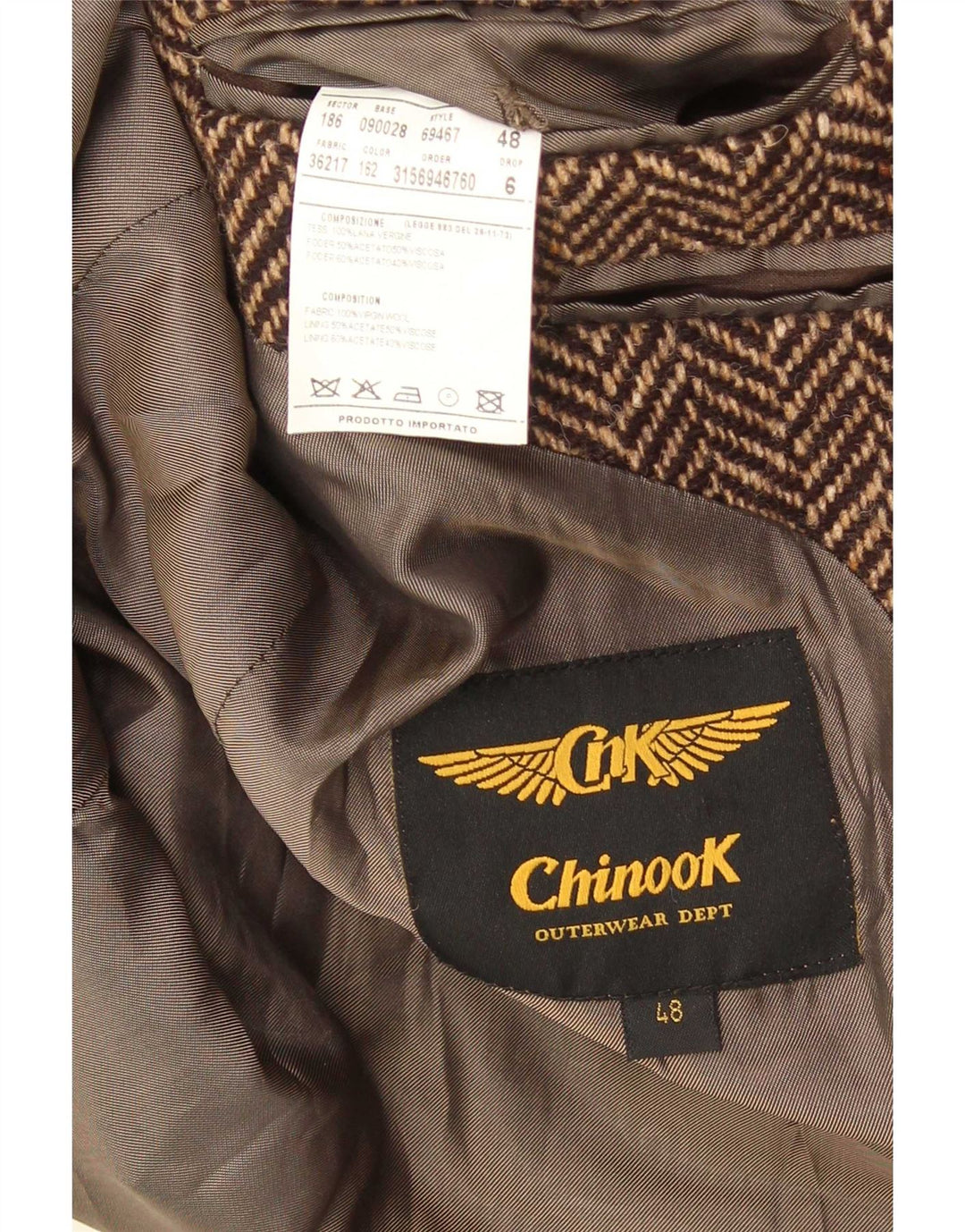 Chinook Manteau croisé pour homme IT 48 Marron moyen à chevrons