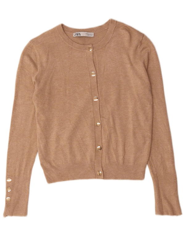 Zara Cardigan Femme Pull UK 12 Viscose Beige Moyen