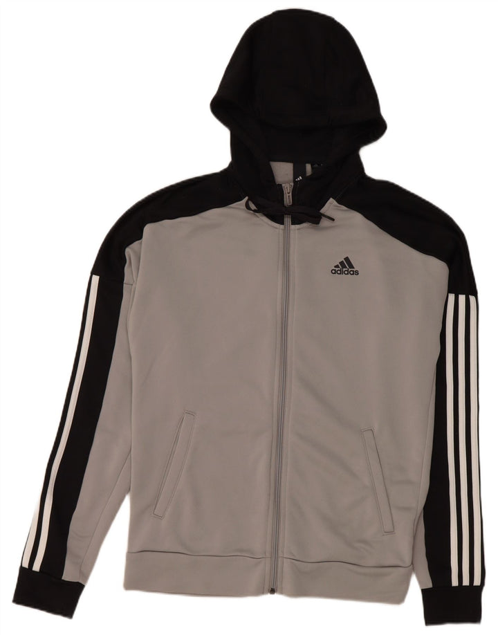 Adidas Pull à capuche zippé pour homme Petit polyester color block gris