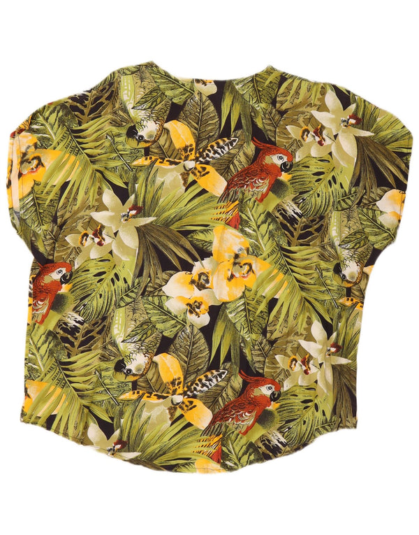 vintage Femmes Chemise à manches courtes Blouse UK 18 XL Vert Floral