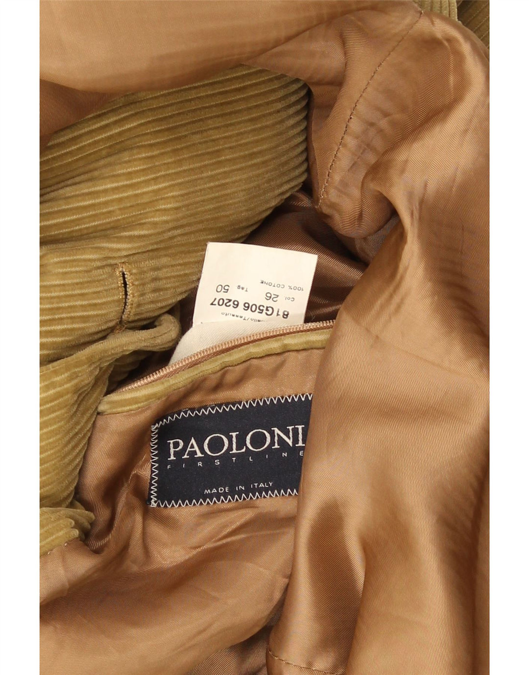 Paoloni Veste blazer en velours côtelé à 3 boutons pour homme IT 50 Grand coton beige