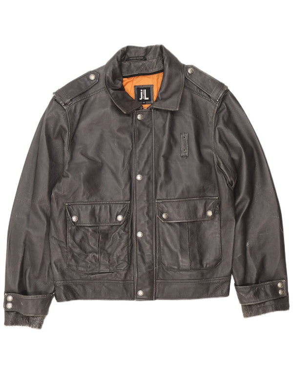 Vintage Mens Military Leather Jacket IT 54 2XL Black Leather