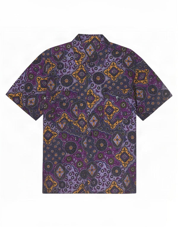 Vintage Mens Short Sleeve Shirt Large Purple Paisley