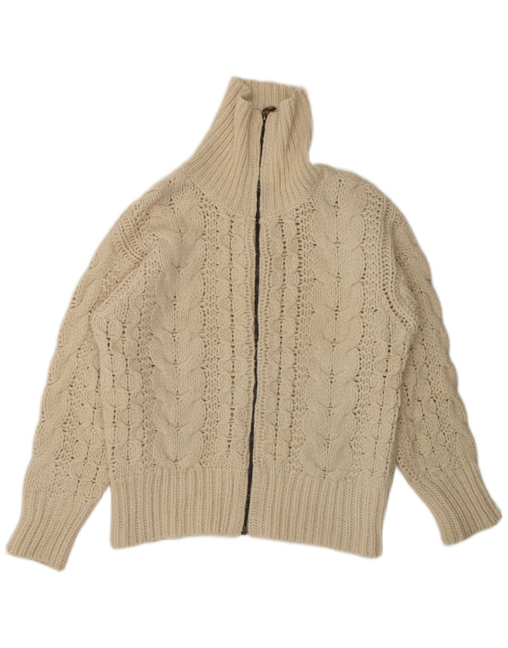 Post Card Cardigan entièrement zippé pour homme en laine blanc cassé