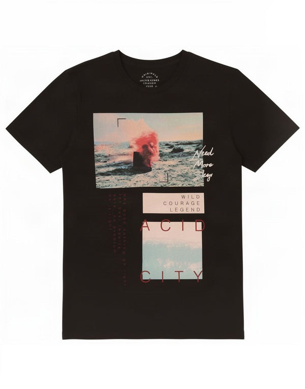 Jack & Jones T-Shirt Graphique Homme Noir Moyen Coton
