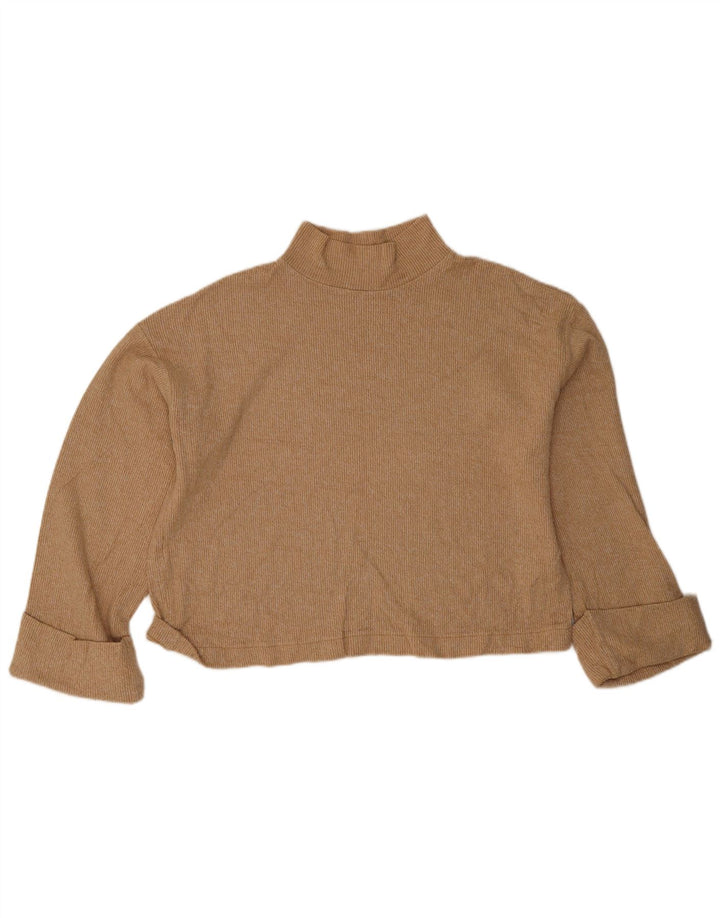 Zara Womens Crop Oversize Top Manches Longues UK 14 Beige Moyen