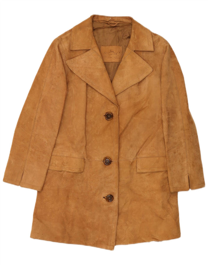 vintage Femme Suède 3 Bouton Blazer Veste UK 12 Beige Moyen