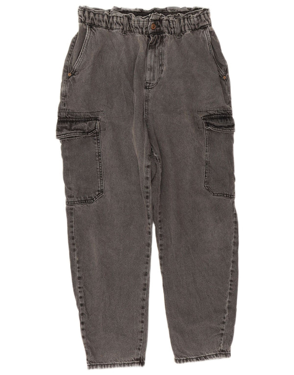 Zara Womens Crop Cargo Loose Jeans EU 40 Moyen W32 L25 Gris Coton