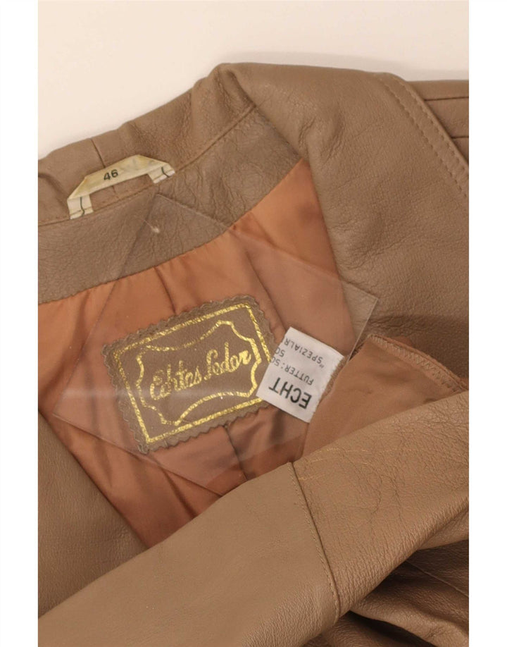 vintage Femme 3 Boutons Veste Blazer En Cuir EU 46 XL Beige