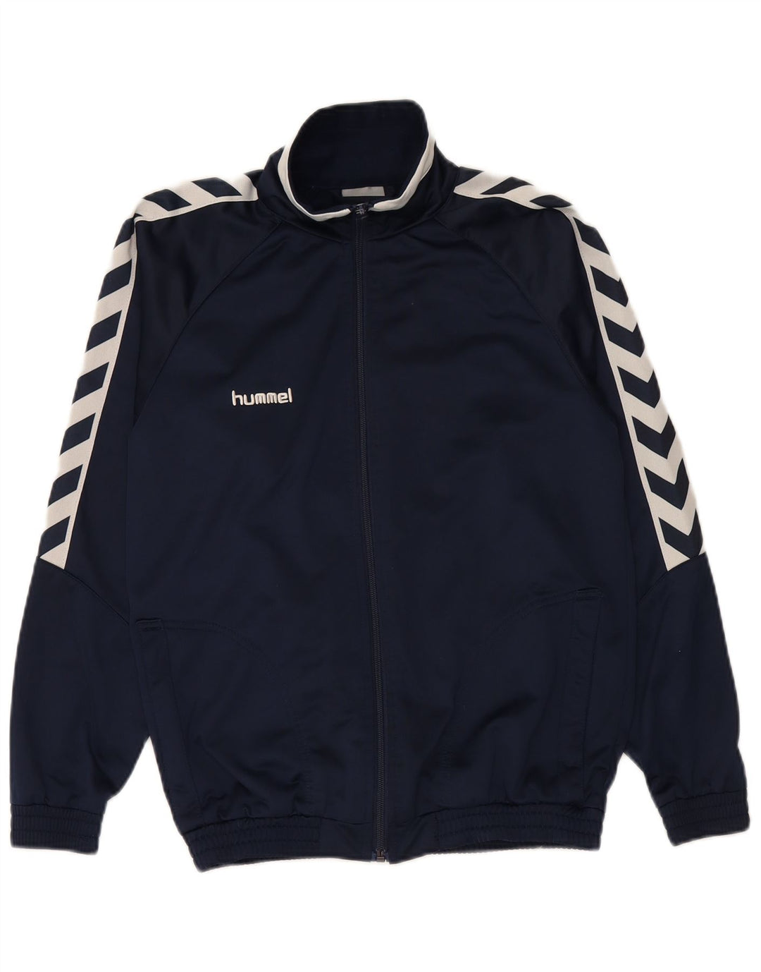 HUMMEL Boys Tracksuit Top Jacket 15-16 Years Navy Blue Geometric Polyester