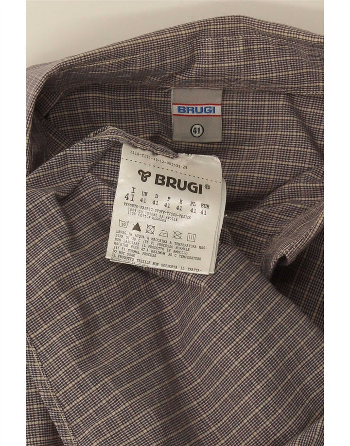 Brugi Chemise à manches courtes pour homme Taille 41 Grand coton à carreaux gris