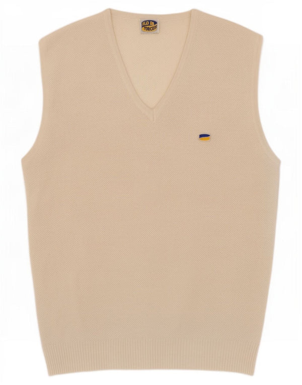 vintage Mens Vest Débardeur Moyen Blanc Cassé