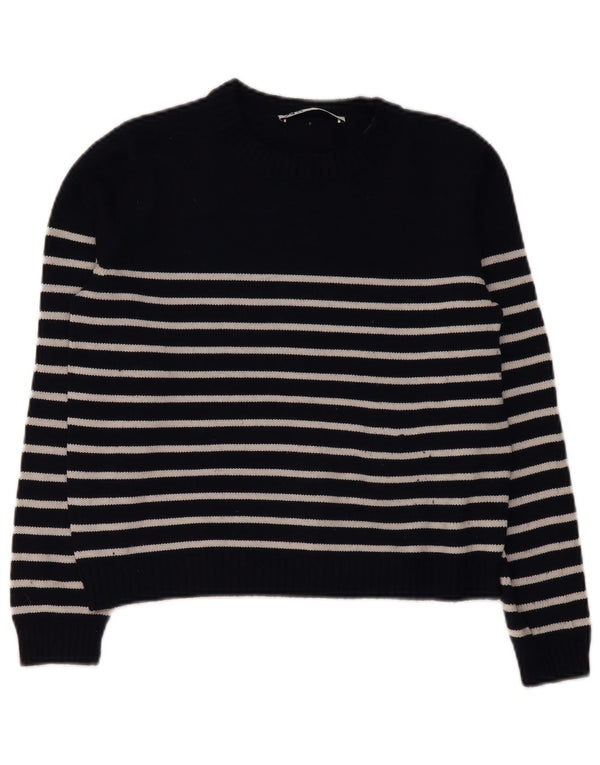 Zara Pull court à col rond pour femme UK 14 Bleu marine moyen rayé