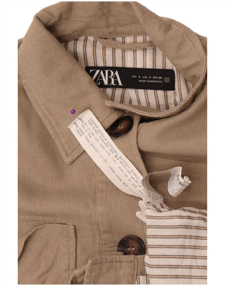 Zara Womens Crop Oversize Bomber Jacket UK 10 Petit Lin Beige