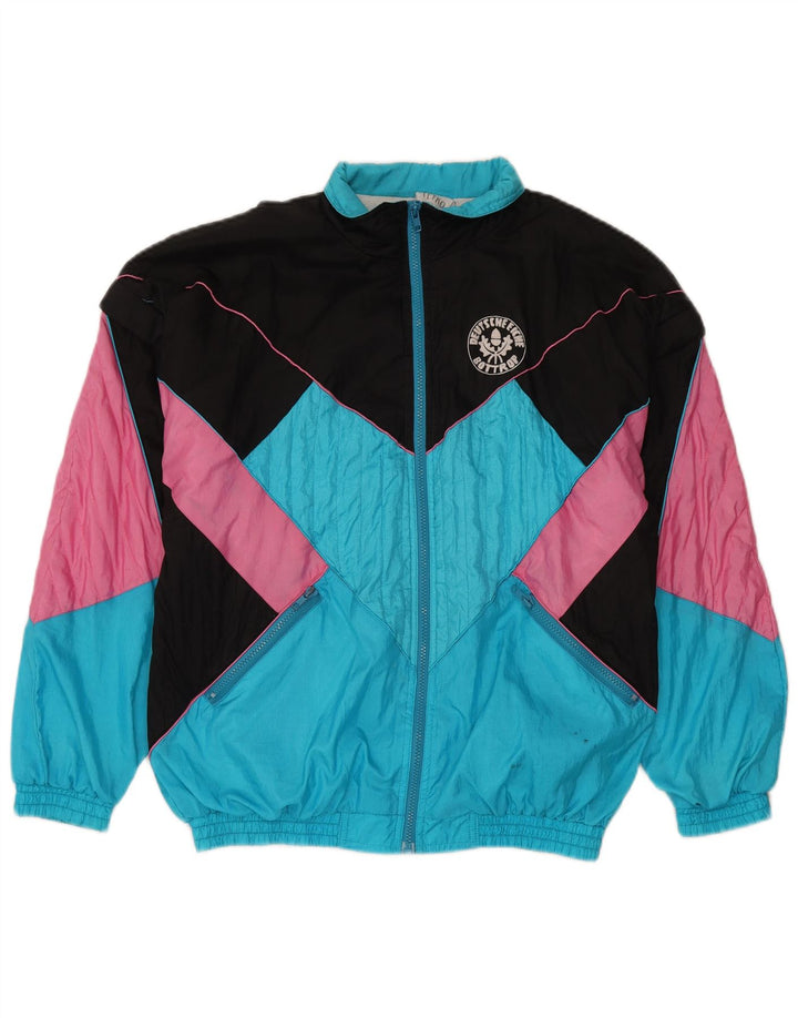 vintage Mens Survêtement Top Veste Bleu Moyen Colourblock Nylon