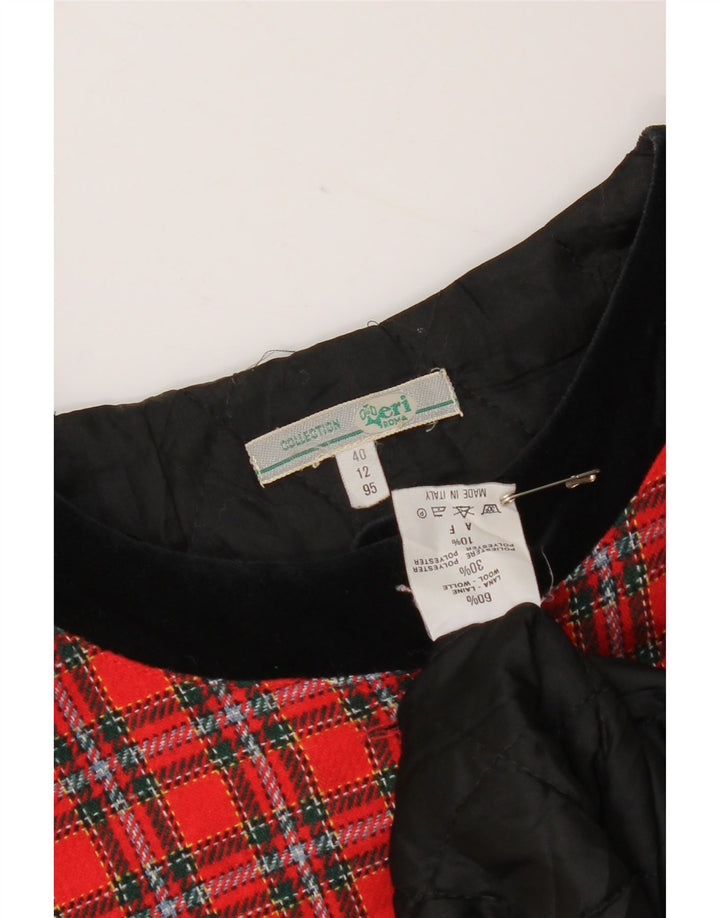 vintage Womens Crop Bomber Jacket IT 40 Petite laine à carreaux rouges