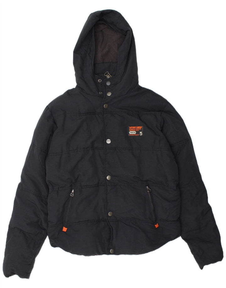 Superdry Veste matelassée à capuche pour hommes UK 40 Large Bleu Marine Nylon