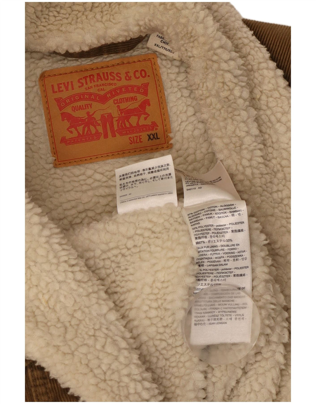 LEVI'S Veste en velours côtelé Sherpa pour homme UK 44 2XL Beige Coton