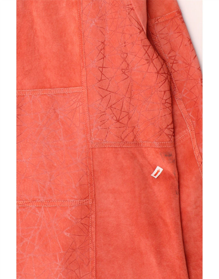 VINTAGE Womens Suede Coat EU 42 Large Orange Geometric Leather Vintage Vintage and Second-Hand Vintage from Messina Hembry 