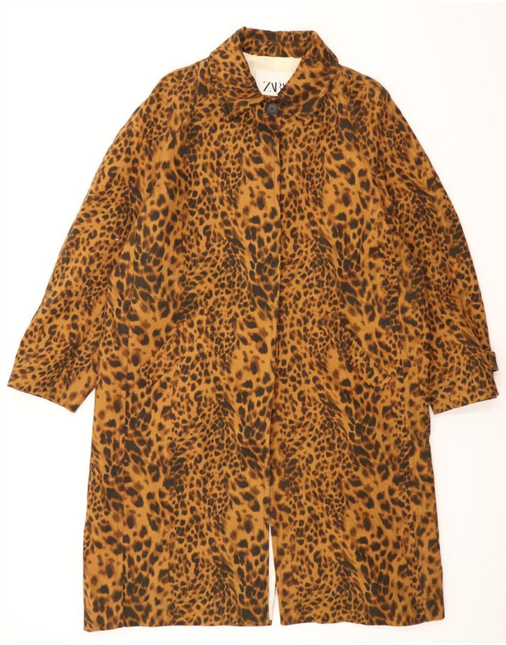 Zara Manteau Oversize Femme UK 14 Marron Moyen Imprimé Animal Coton