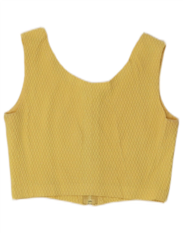 VINTAGE Femmes Sans Manches Crop Top UK 10 Petit Jaune