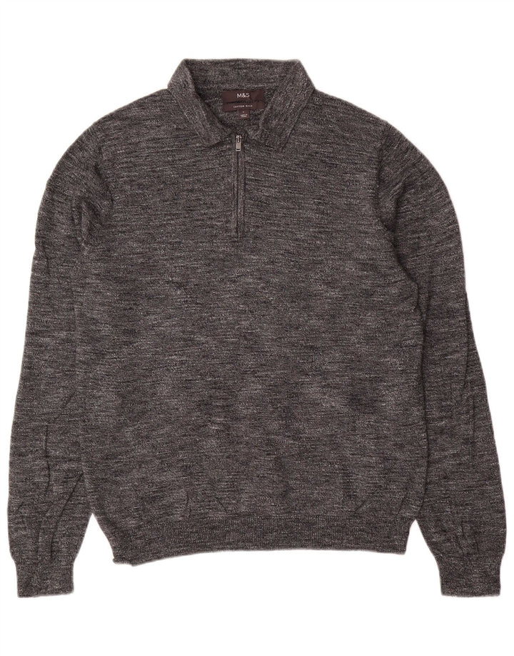 Marks & Spencer Pull à col polo pour homme Petit coton moucheté gris