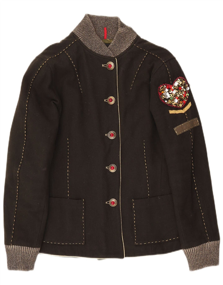 Calvin Klein Womens Graphic Bomber Jacket UK 14 Grande laine kaki