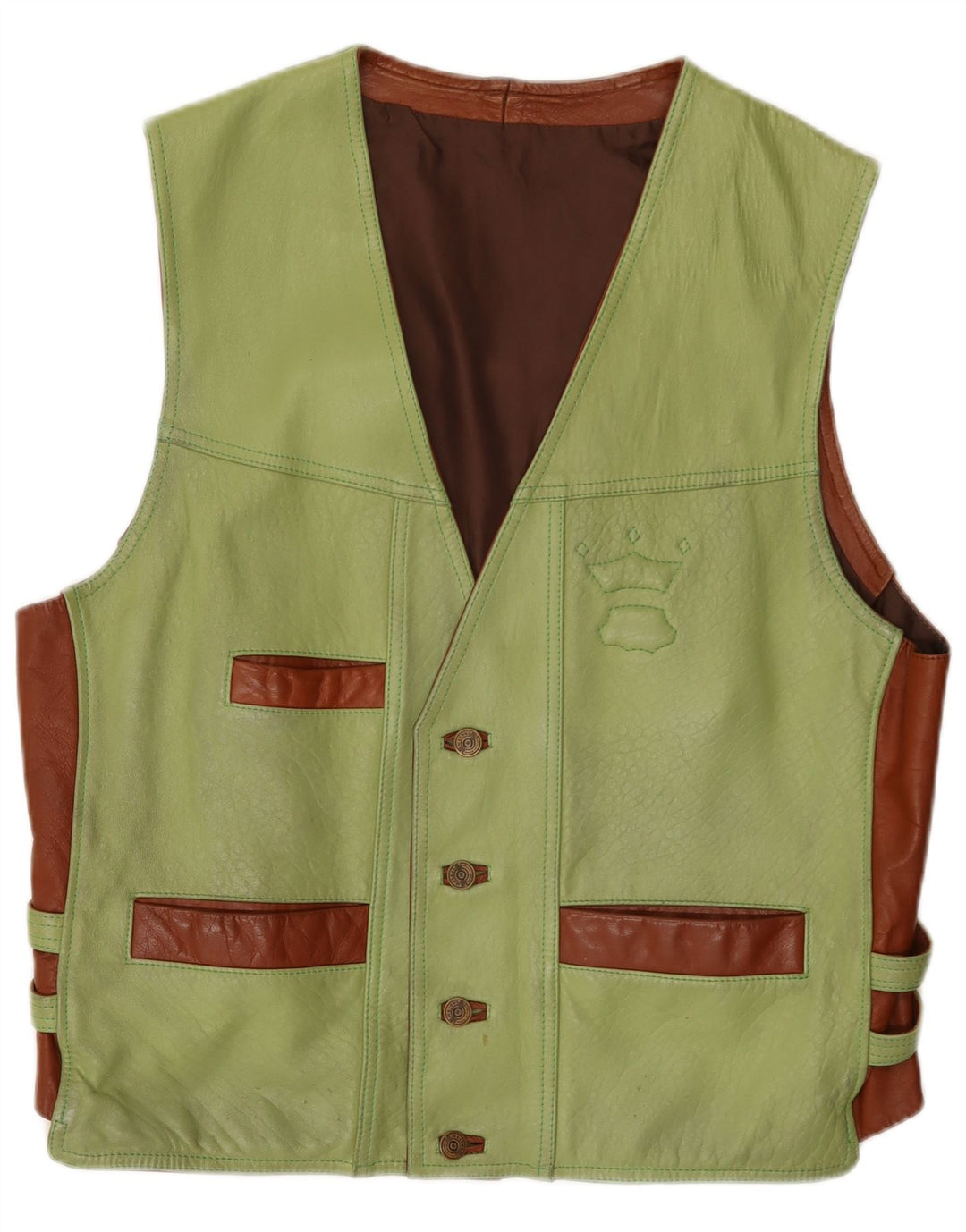 gilet en cuir homme vintage grand colorblock vert