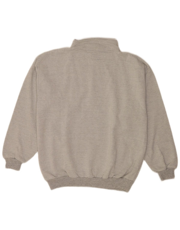 vintage Mens Button Neck Sweatshirt Jumper XL Gris Coton Rétro