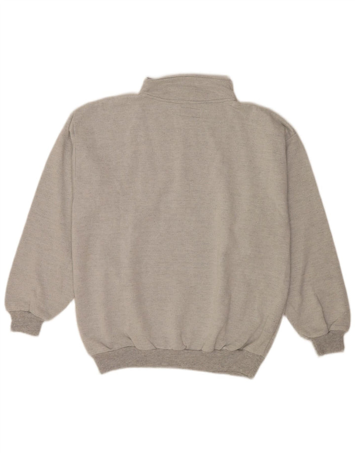 vintage Mens Button Neck Sweatshirt Jumper XL Gris Coton Rétro