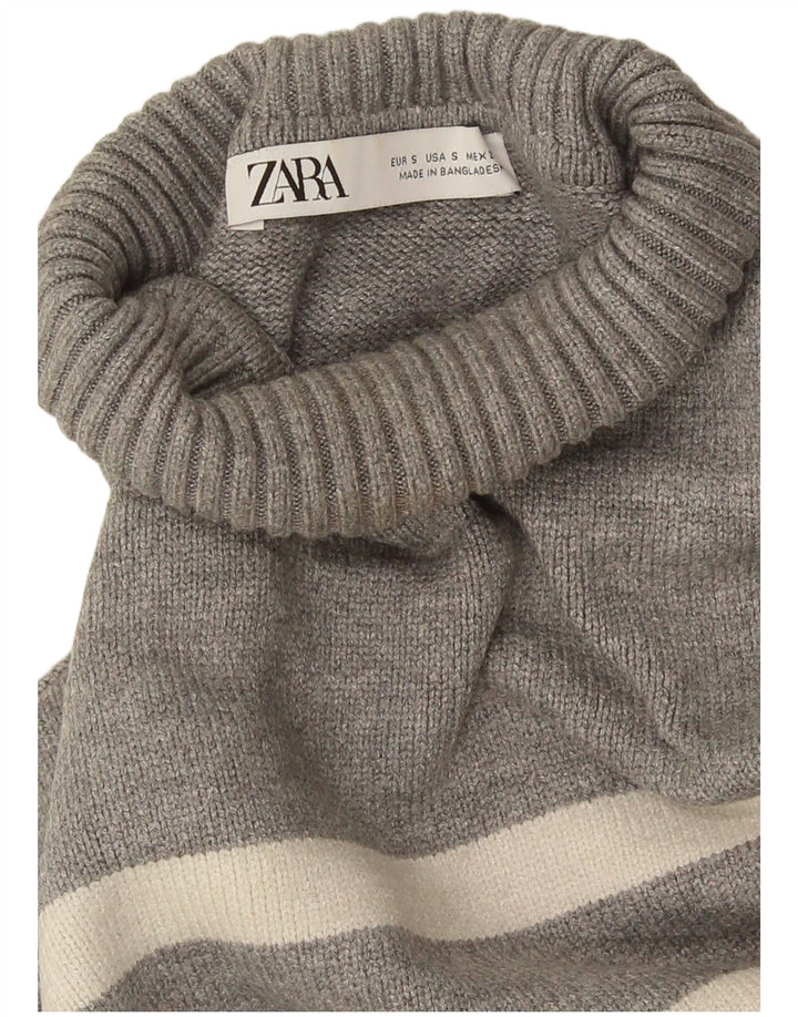 Zara Pull surdimensionné à col roulé pour femme UK 10 Petit gris rayé