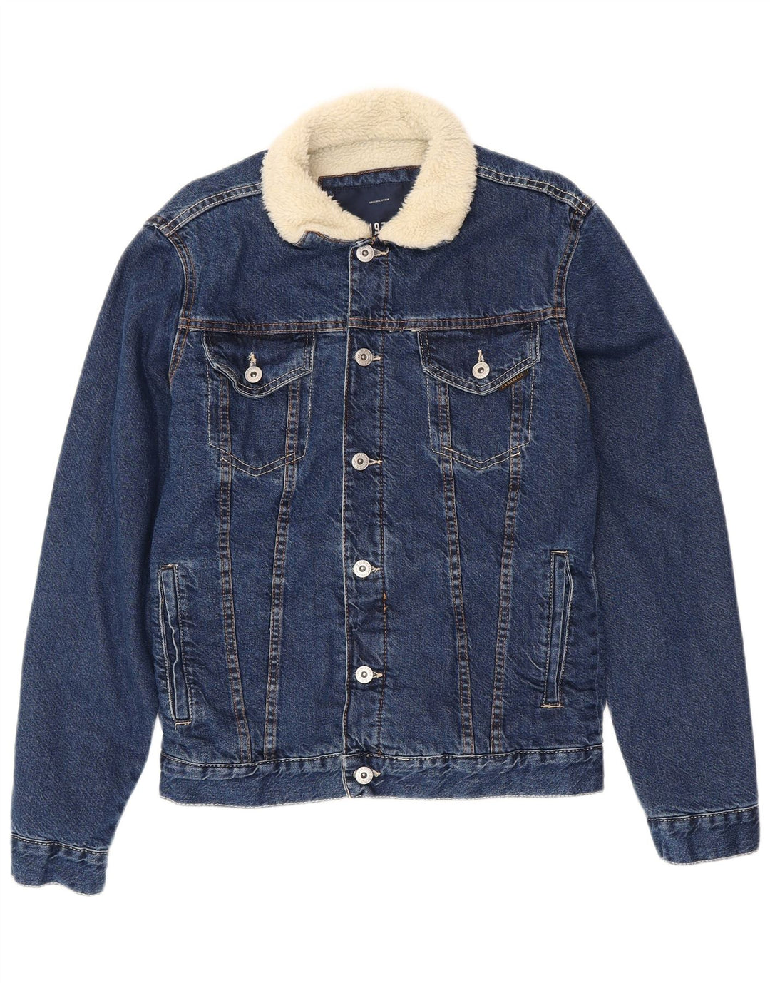 ZARA Veste en jean Sherpa pour homme UK 40 Large Bleu marine Coton