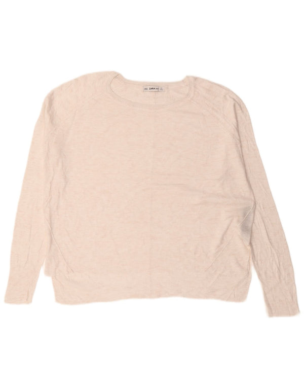 Zara Pull surdimensionné à col rond pour femme UK 16 Large Viscose blanche