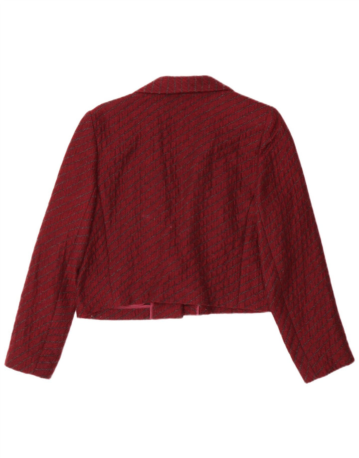vintage Womens Crop 1 Bouton Blazer Veste IT 44 Moyen Bourgogne Rayé