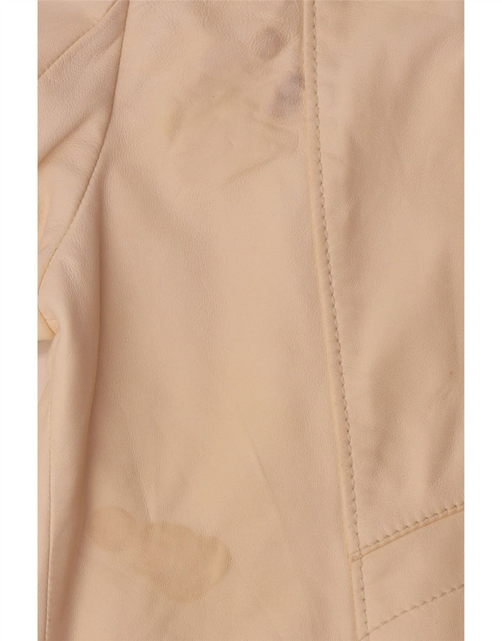 Iceberg Veste de motard en cuir pour femme UK 14 Medium Off White Cuir