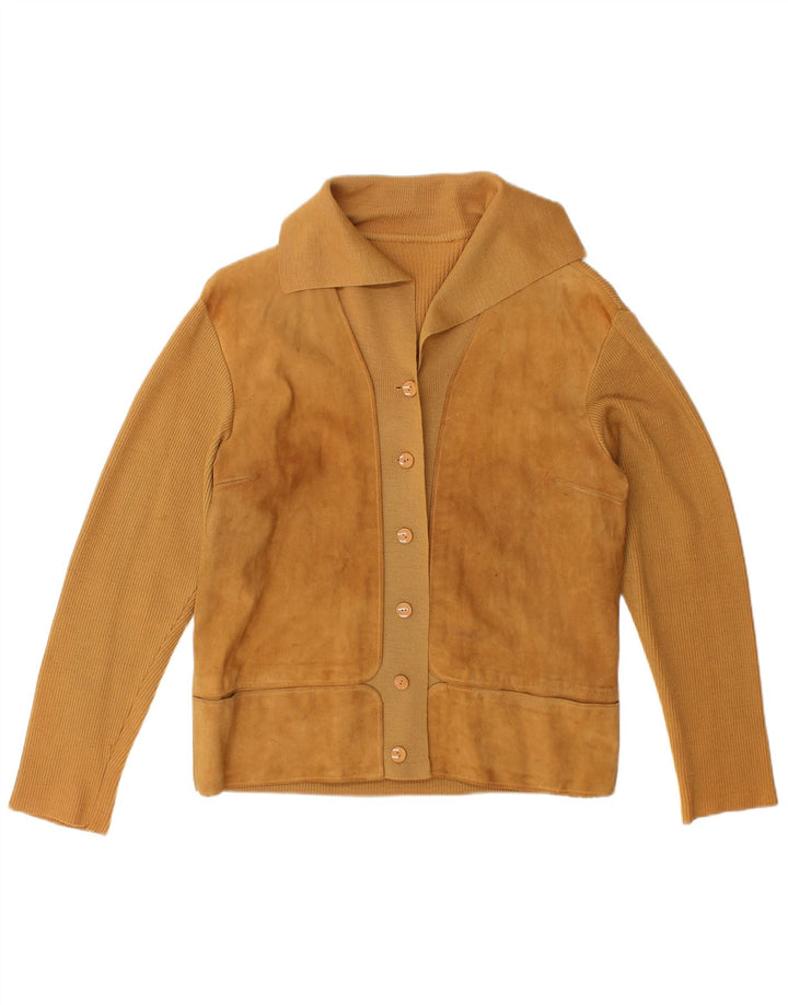 VINTAGE Pull Cardigan Femme UK 12 Beige Moyen