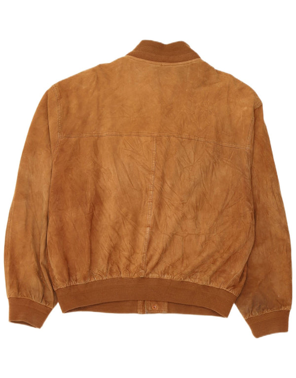 Vintage Mens Suede Bomber Jacket UK 42 XL Brown Leather