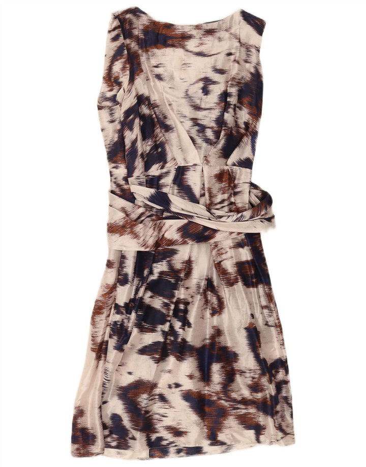 Robe fourreau à motif abstrait vintage pour femmes UK 14 Medium Off White