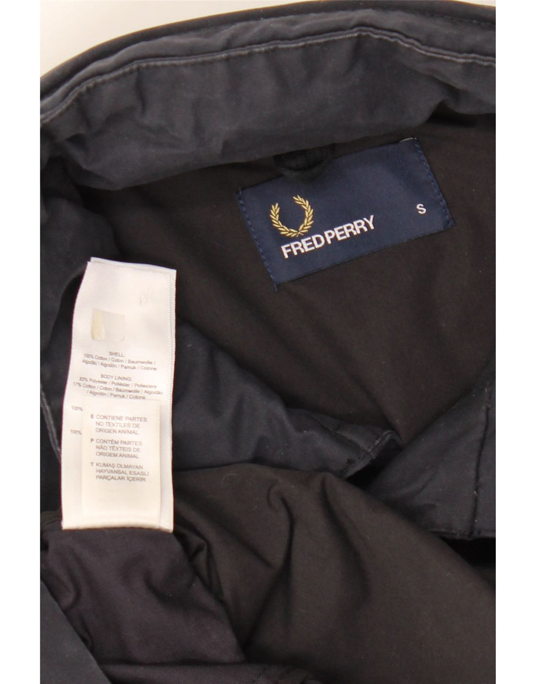 FRED PERRY Veste coupe-vent à capuche pour homme UK 36 Petit coton bleu marine